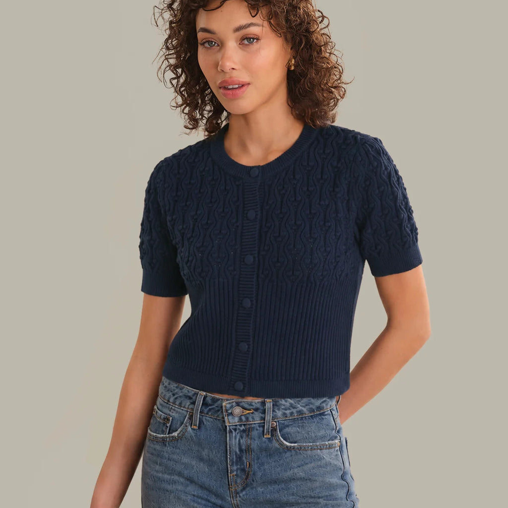 Bobble Knit Short Sleeve Cardigan