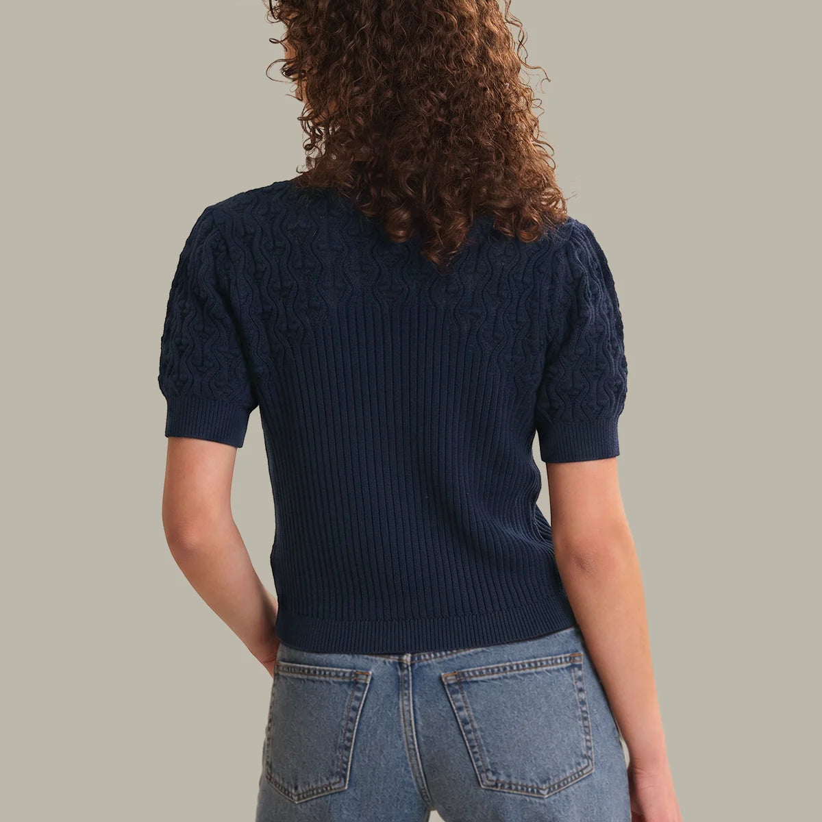 Bobble Knit Short Sleeve Cardigan