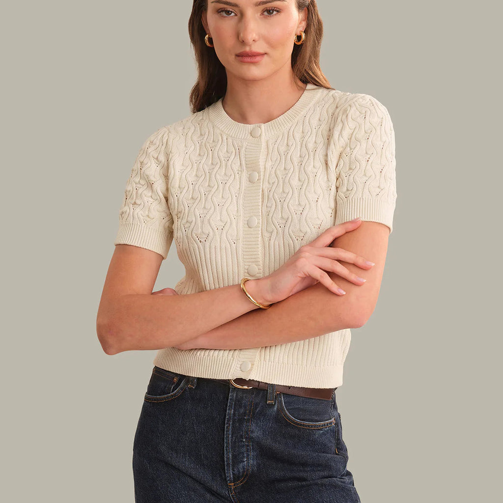 Bobble Knit Short Sleeve Cardigan