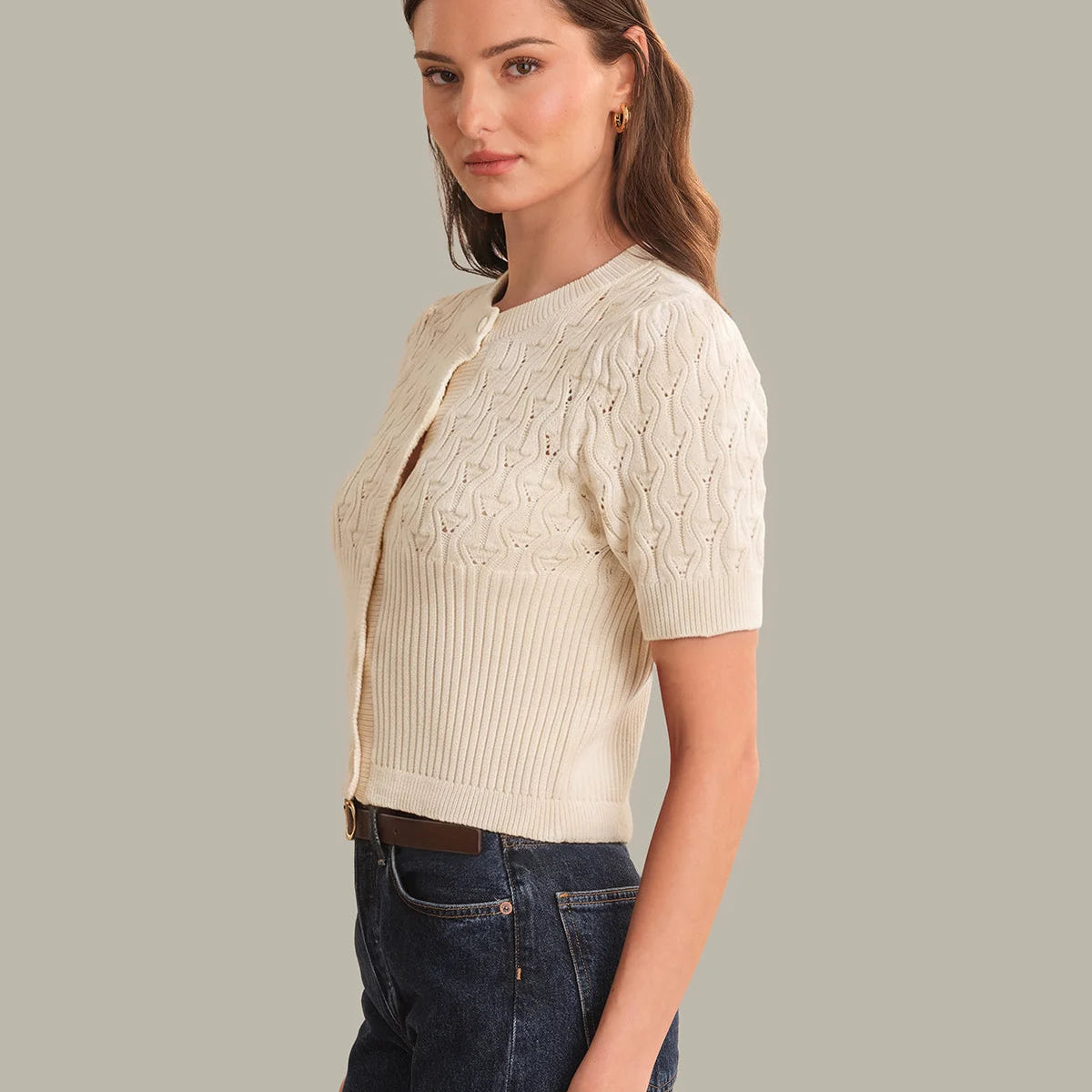 Bobble Knit Short Sleeve Cardigan