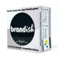 Brandish party game box featuring black oval logo with white text, tagline reads the fun fake your friends game, creativity …