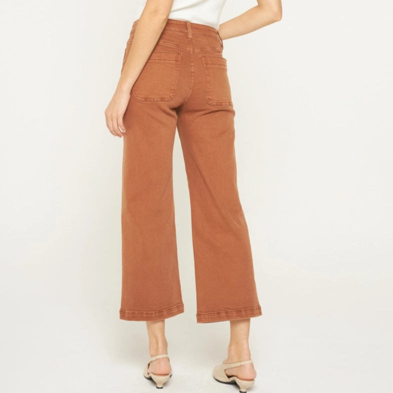 High Rise Patch Pocket Cropped Wide Leg Jean