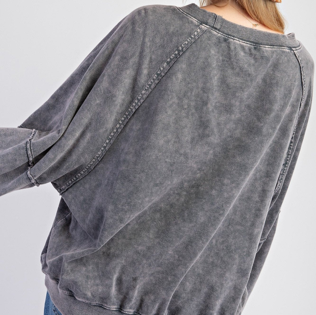 Bubble Sleeves Mineral Washed Terry Knit Pullover