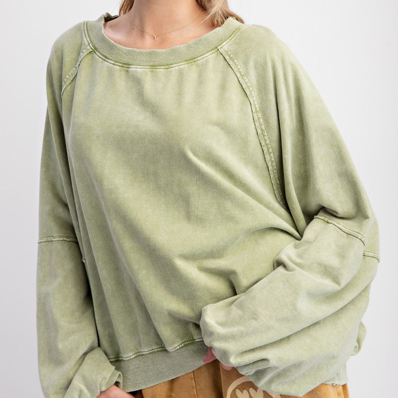 Bubble Sleeves Mineral Washed Terry Knit Pullover