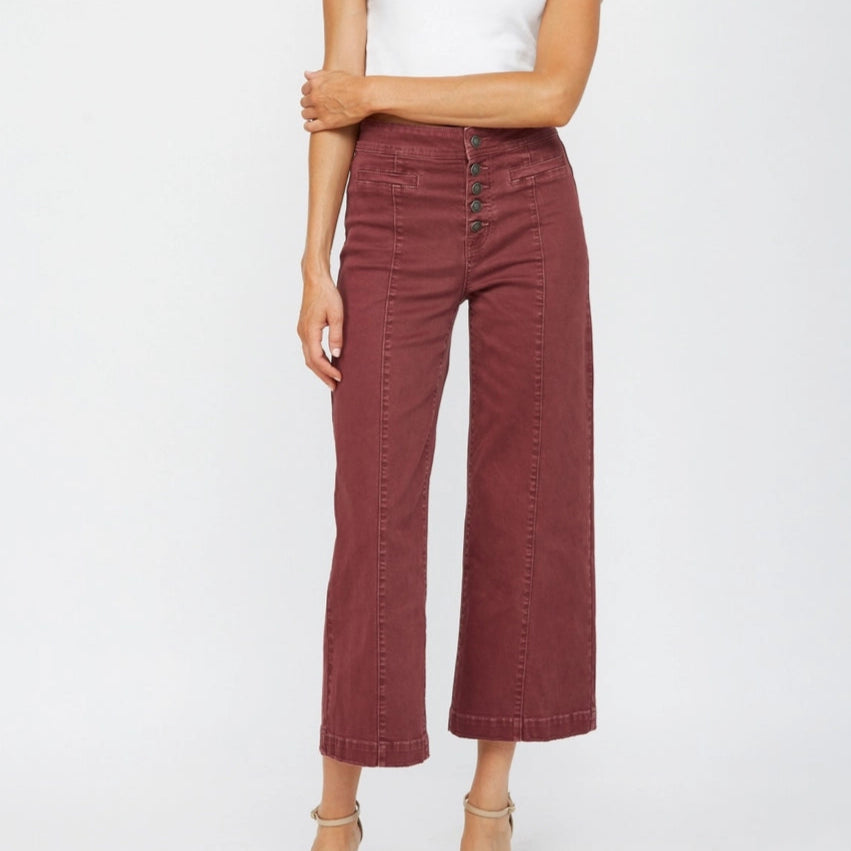 Button Front Wide Leg Pants