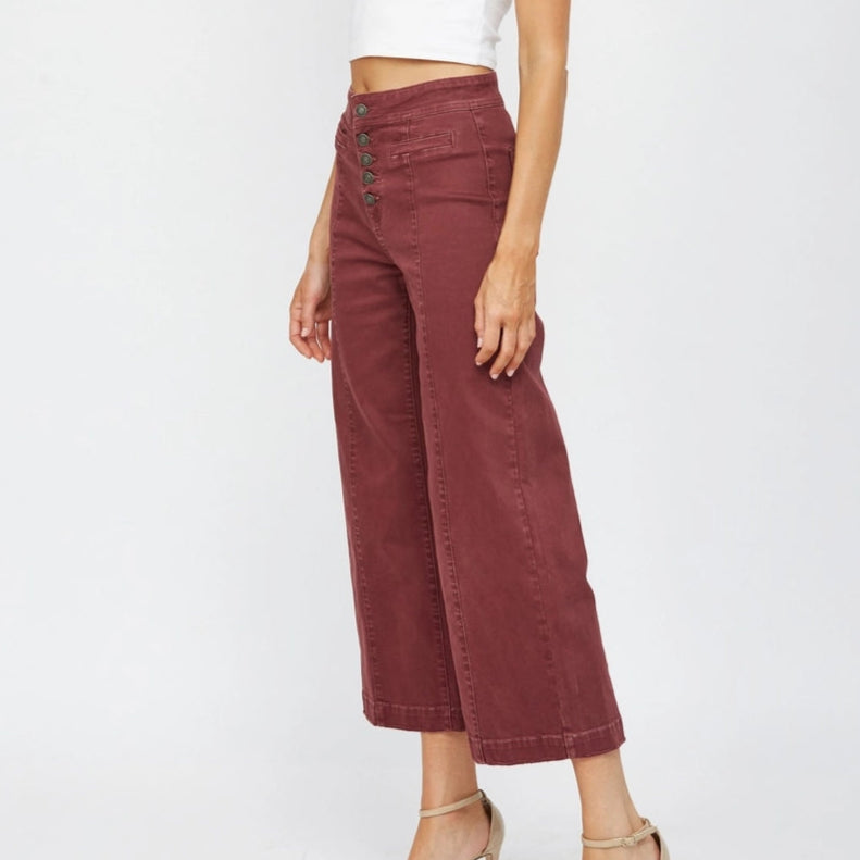 Button Front Wide Leg Pants