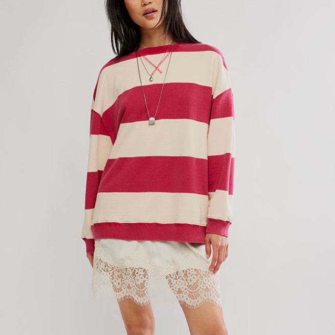 Free People Classic Wide Stripe Oversized Crew
