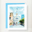 Watercolor illustration of Philadelphia City Hall with tall steeple, historic architecture, and tree-lined street scene