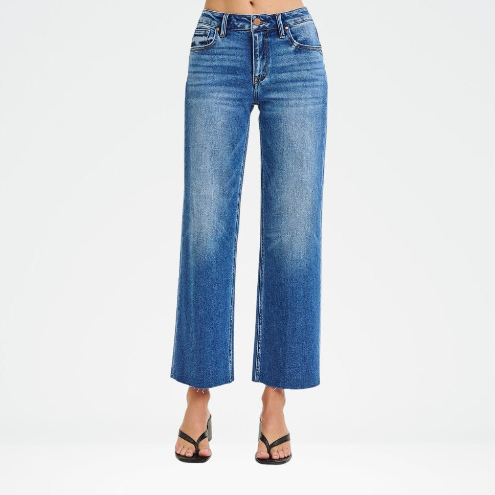 Risen Tummy Control Mid Rise Clean Cut Hem Jeans