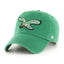 Green '47 Brand Philadelphia Eagles baseball cap with white embroidered eagle logo and brown football, featuring '47 brand m…