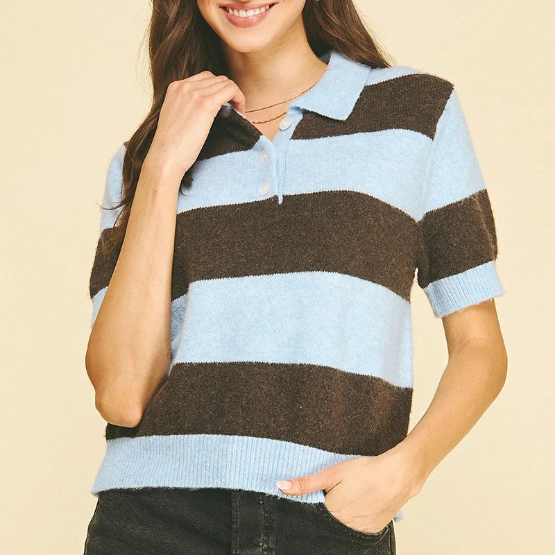 Color Block Collar Knit Sweater
