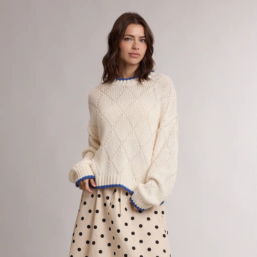 Contrast Trim Pointelle Sweater Secondary image