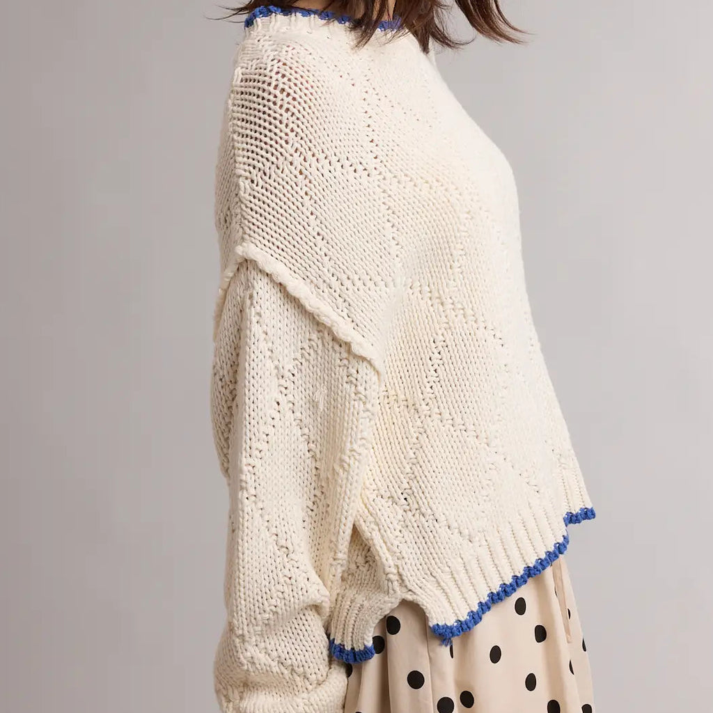 Contrast Trim Pointelle Sweater