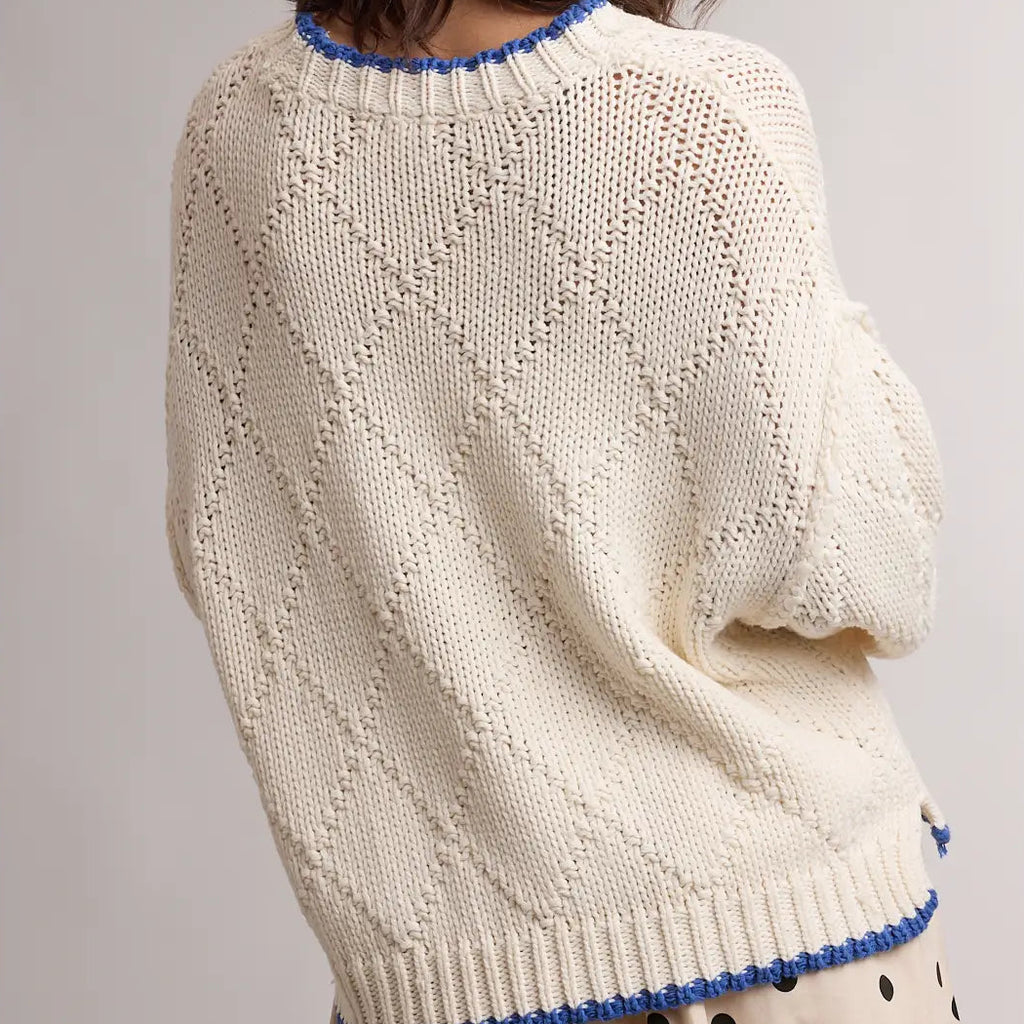 Contrast Trim Pointelle Sweater