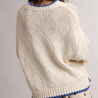 Contrast Trim Pointelle Sweater