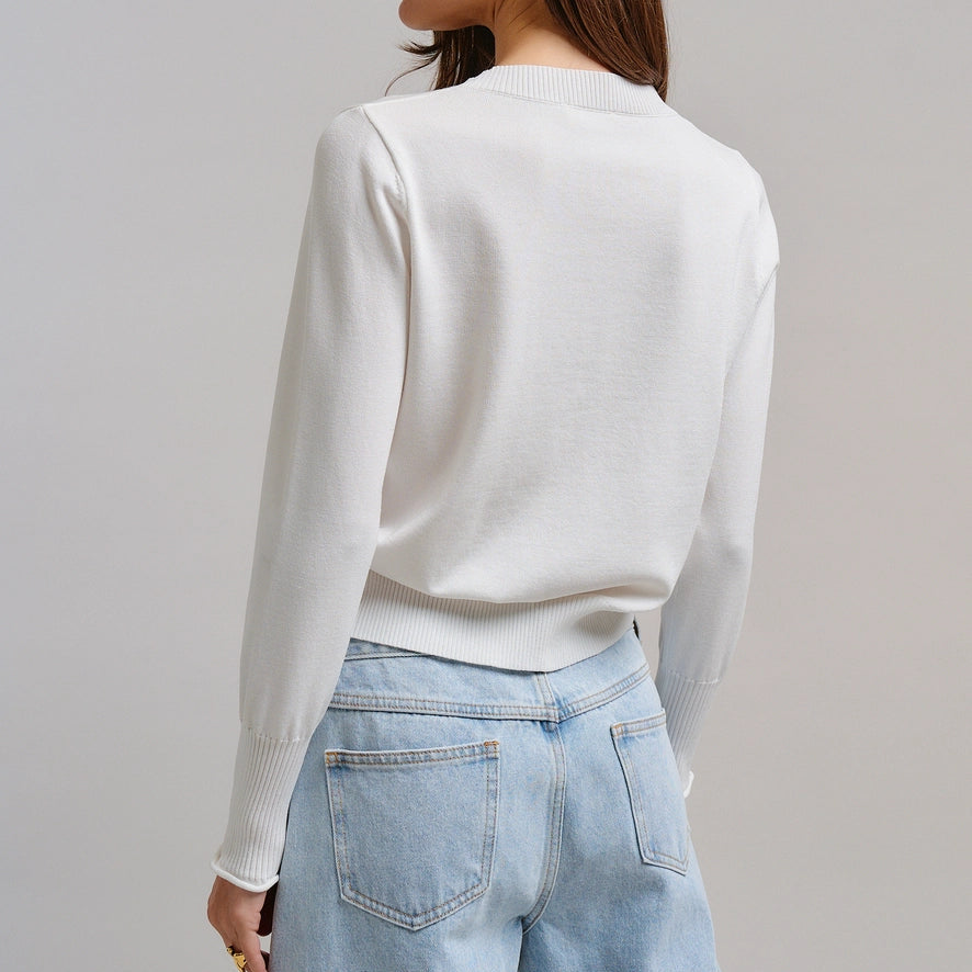 Contrast Floral Detail Knit Button Cardi