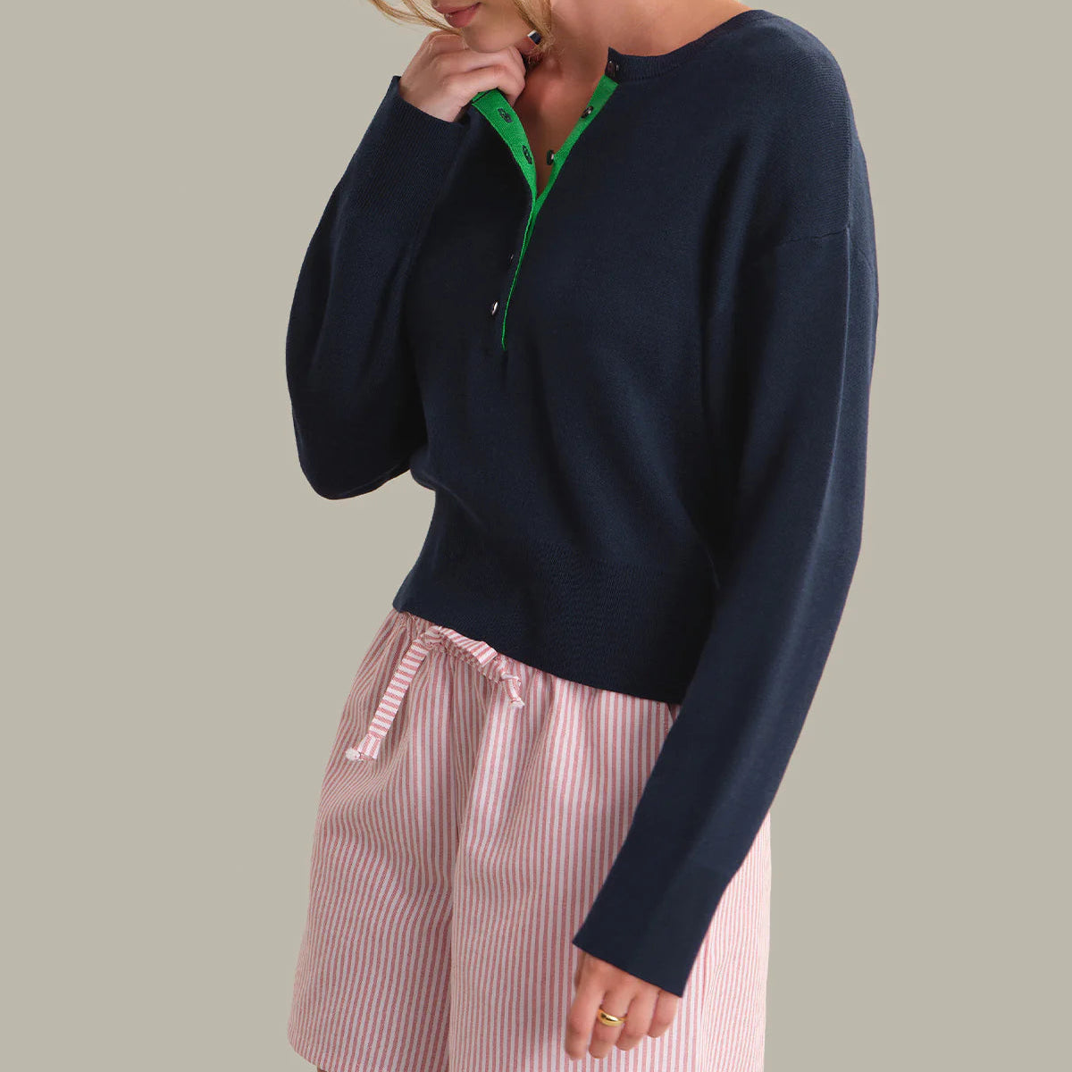 Solid Drop Shoulder Henley