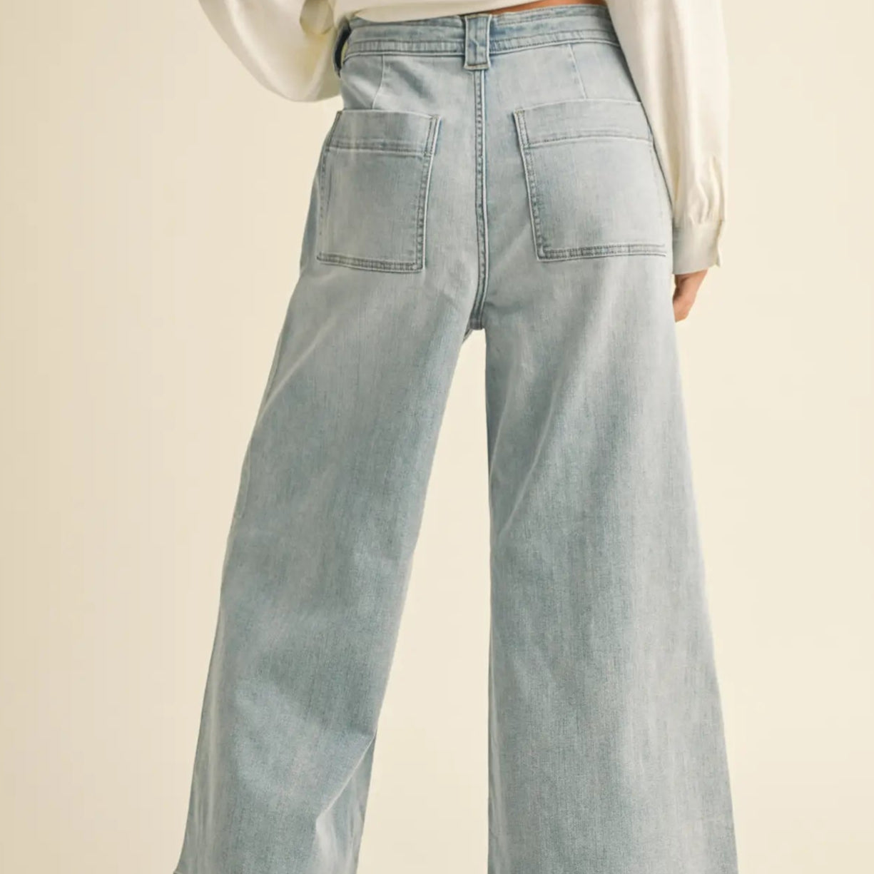 Washed Denim Front Tie Pants