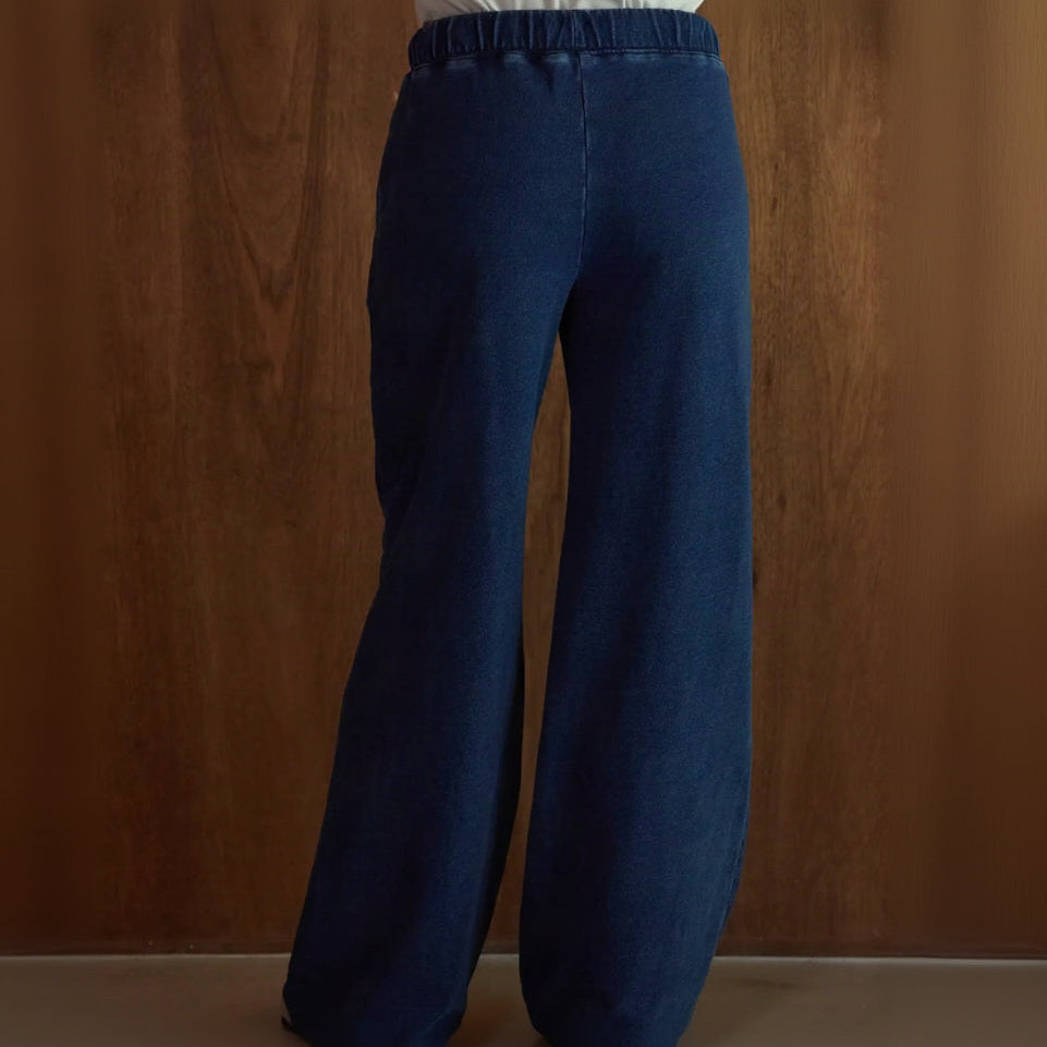 Dark Denim Cotton Wide Leg Pants