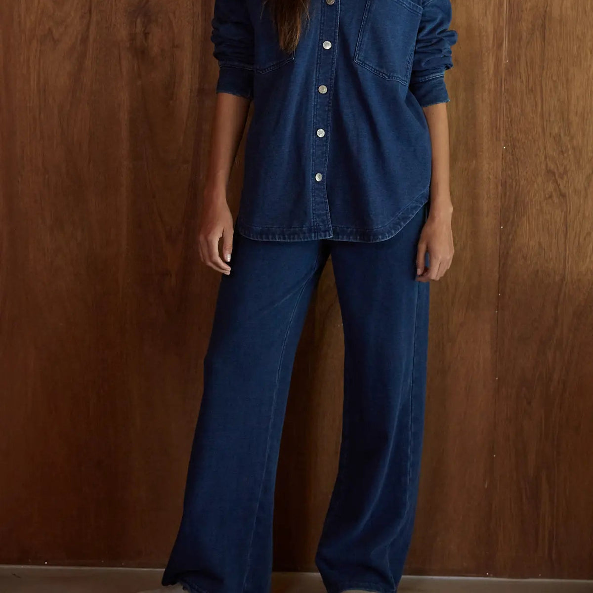 Dark Denim Cotton Wide Leg Pants