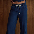 Dark Denim Cotton Wide Leg Pants