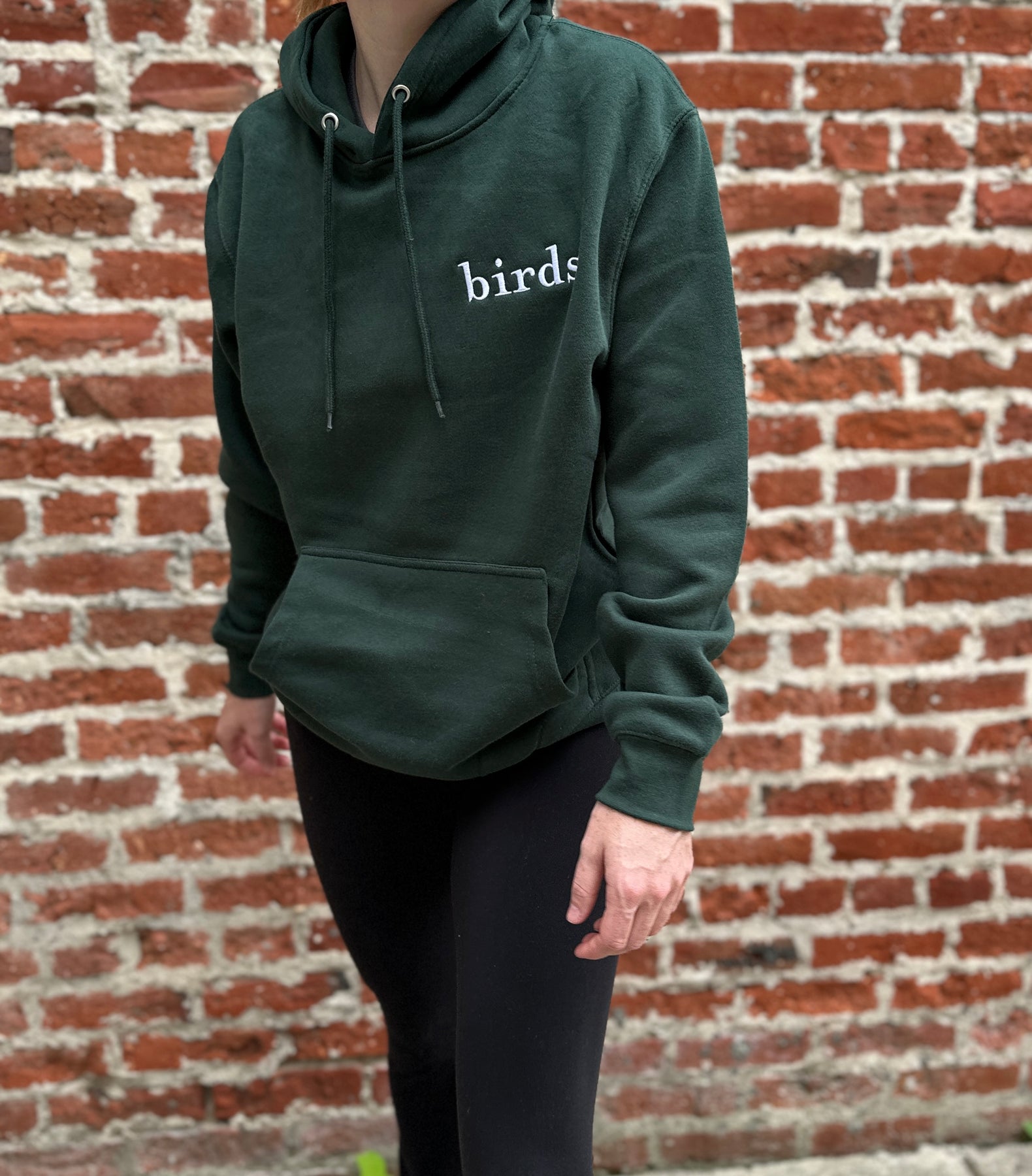 Dark Green Embroidered Birds Hoodie
