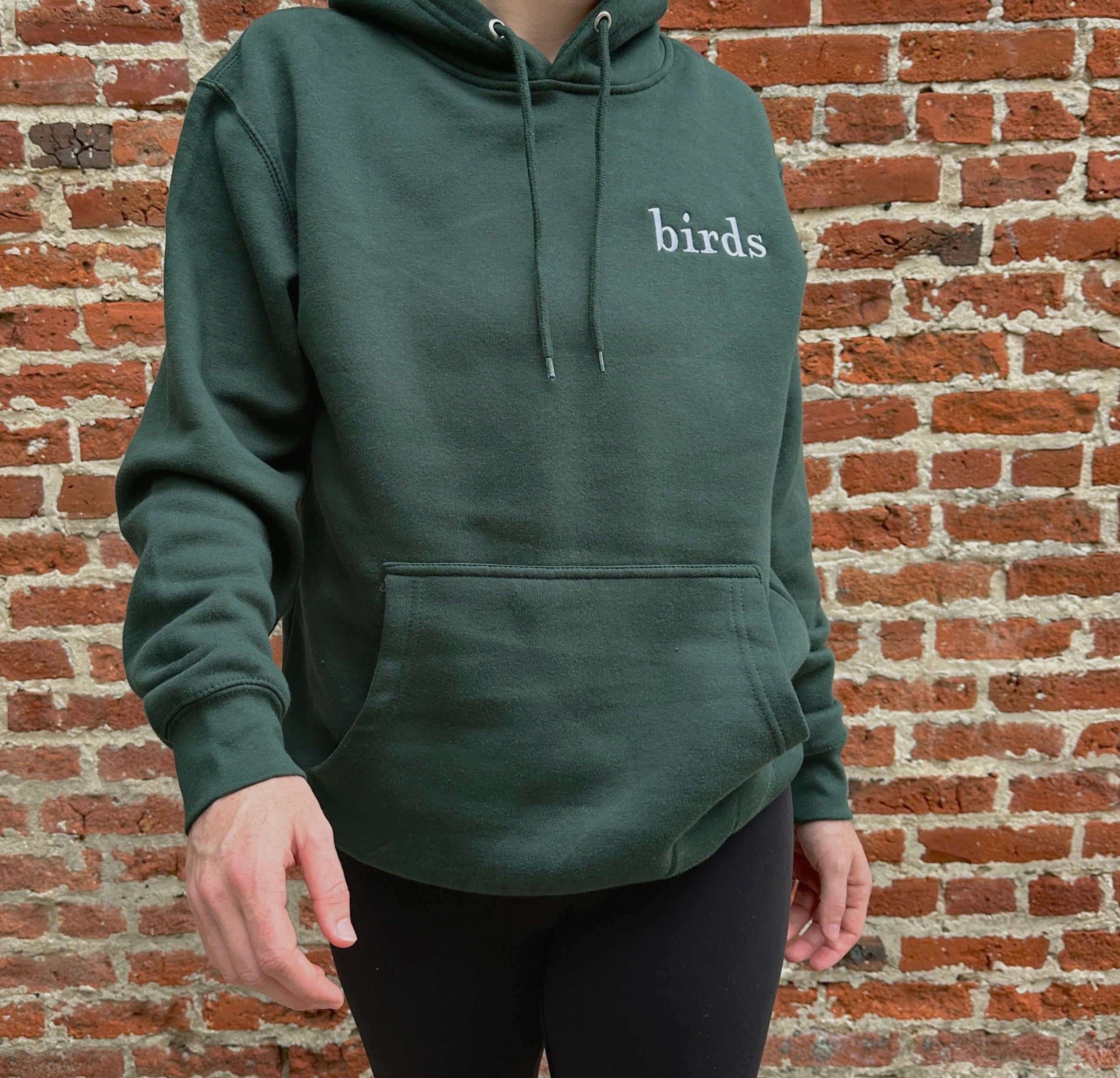 Dark Green Embroidered Birds Hoodie