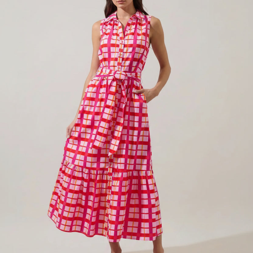 Darvy Checker Cileah Collared Maxi