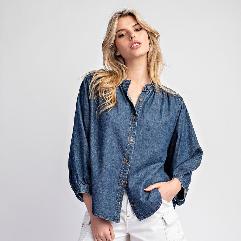 Mineral Washed Denim Button Down Shirt