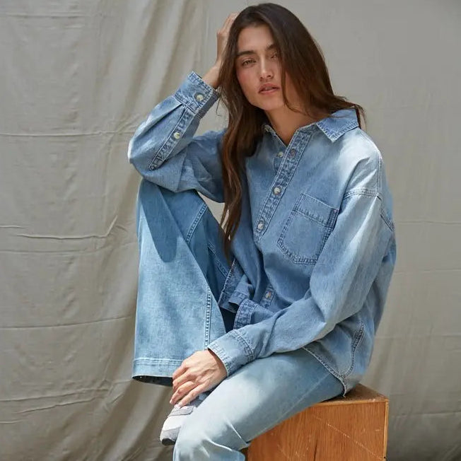 Chambray Woven Denim Button Down