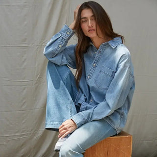 Chambray Woven Denim Button Down