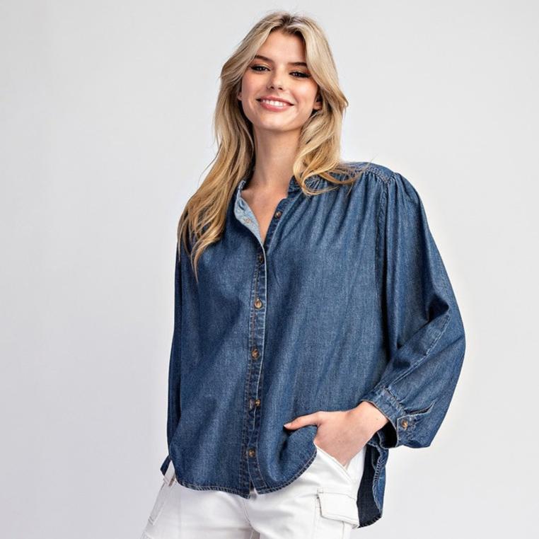 Mineral Washed Denim Button Down Shirt