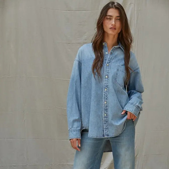 Chambray Woven Denim Button Down