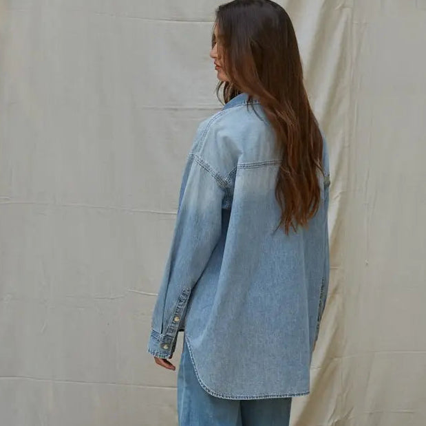 Chambray Woven Denim Button Down