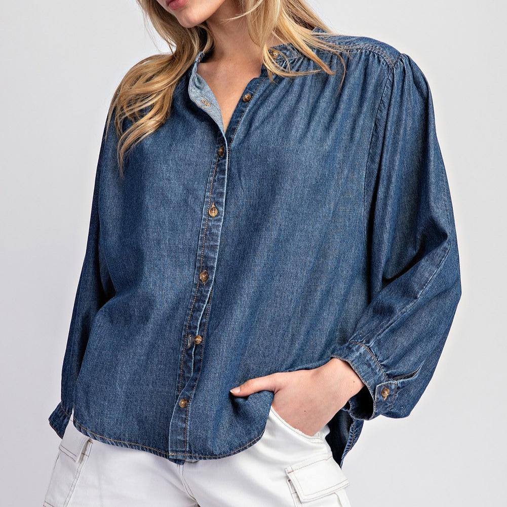 Mineral Washed Denim Button Down Shirt