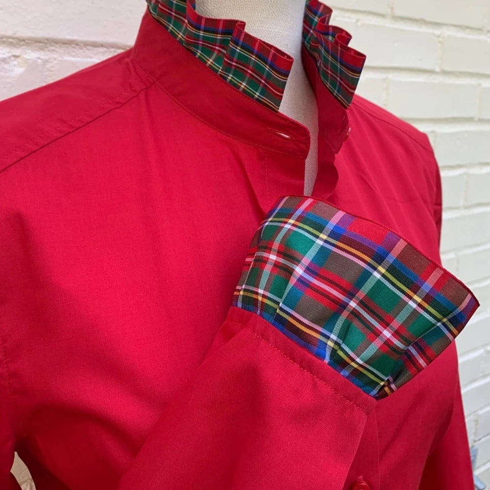 Dionne Holiday Plaid Ribbon Trim Top