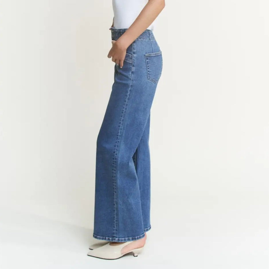 High Rise Double Button Wide Leg Jeans