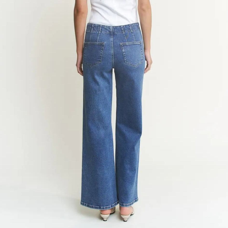 High Rise Double Button Wide Leg Jeans