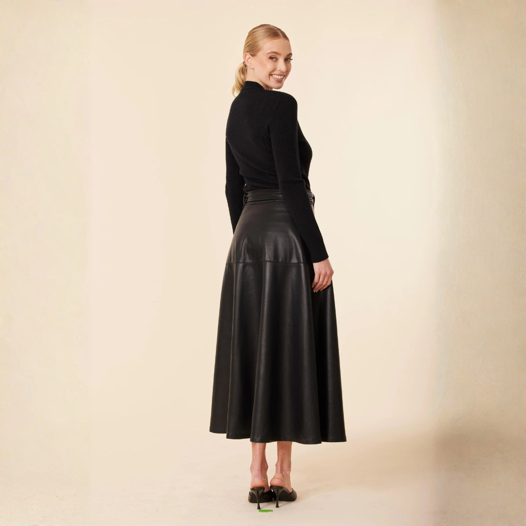 Vegan Leather Mock Turtle Long Dress