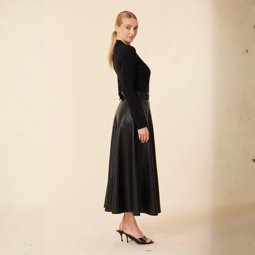 Vegan Leather Mock Turtle Long Dress