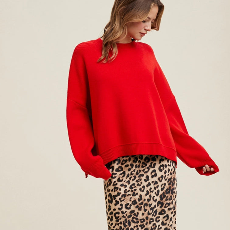 Side Slit Drop Shoulder Sweater
