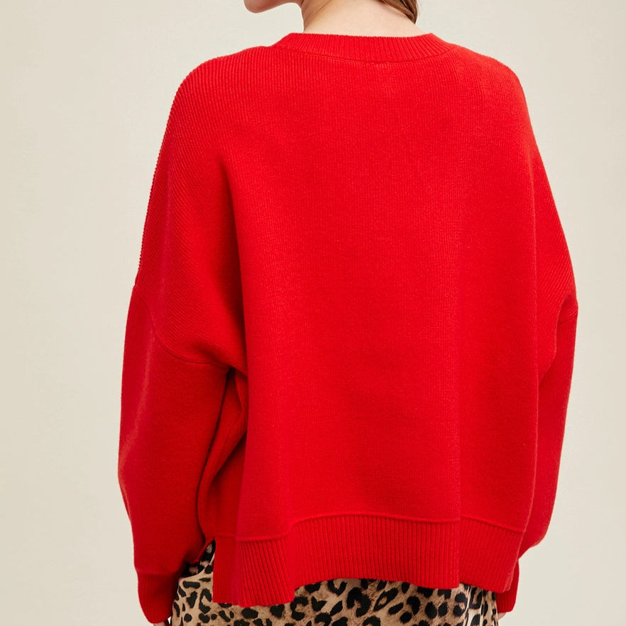 Side Slit Drop Shoulder Sweater