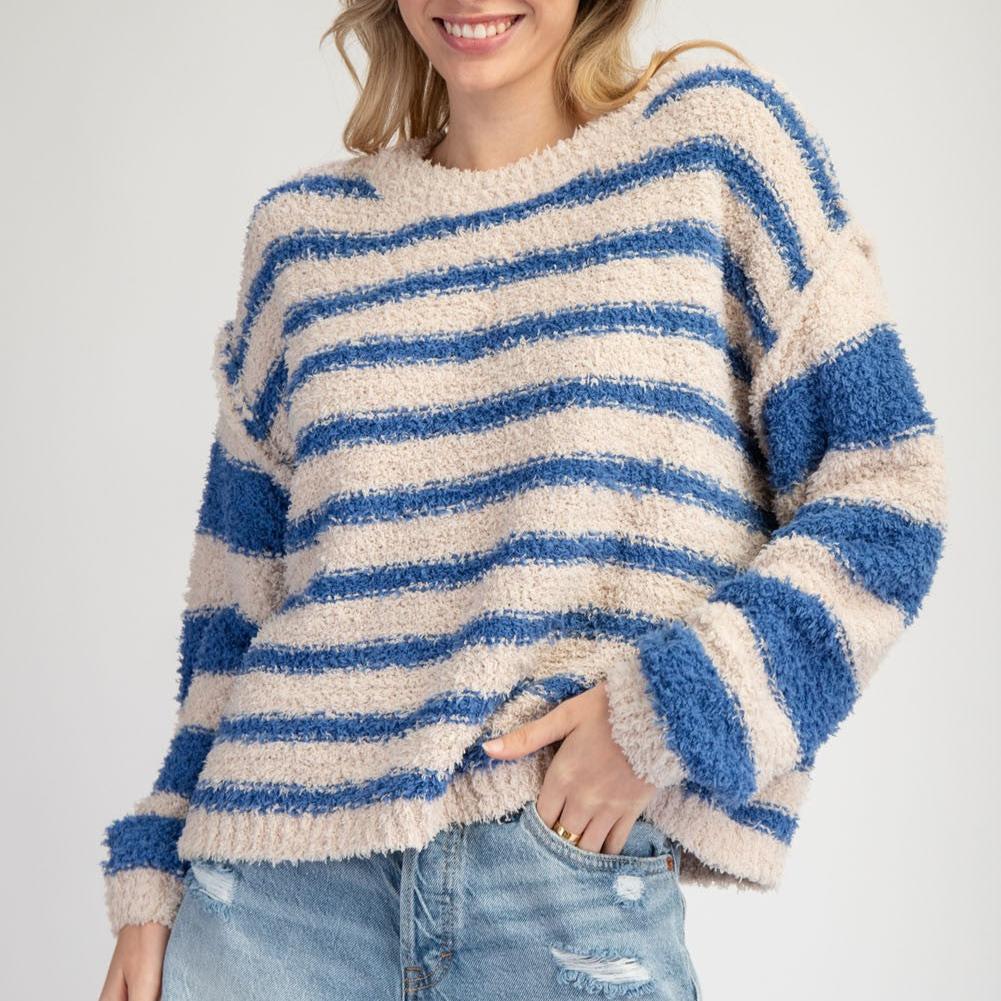 Striped Fleece Round Neck Sweater