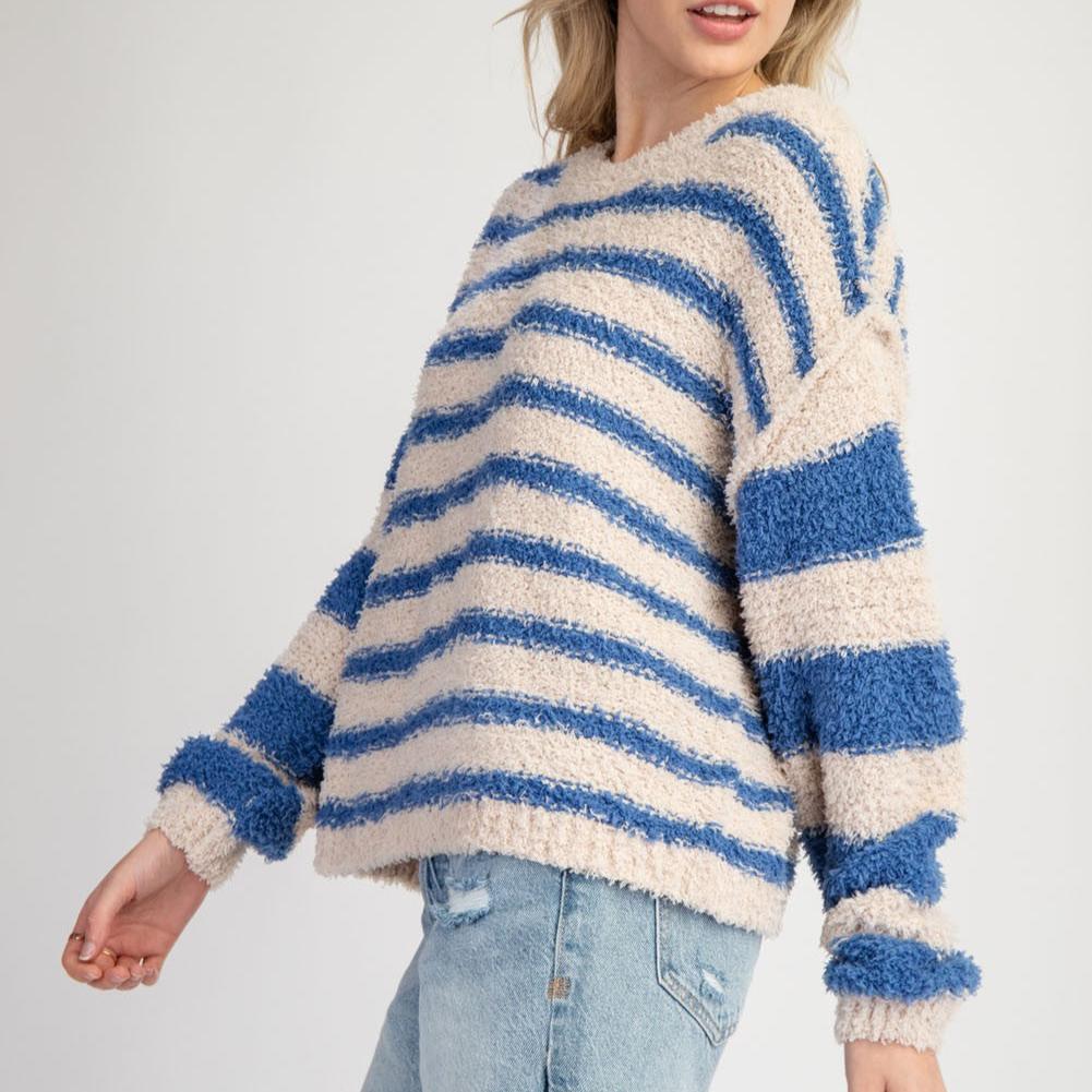 Striped Fleece Round Neck Sweater