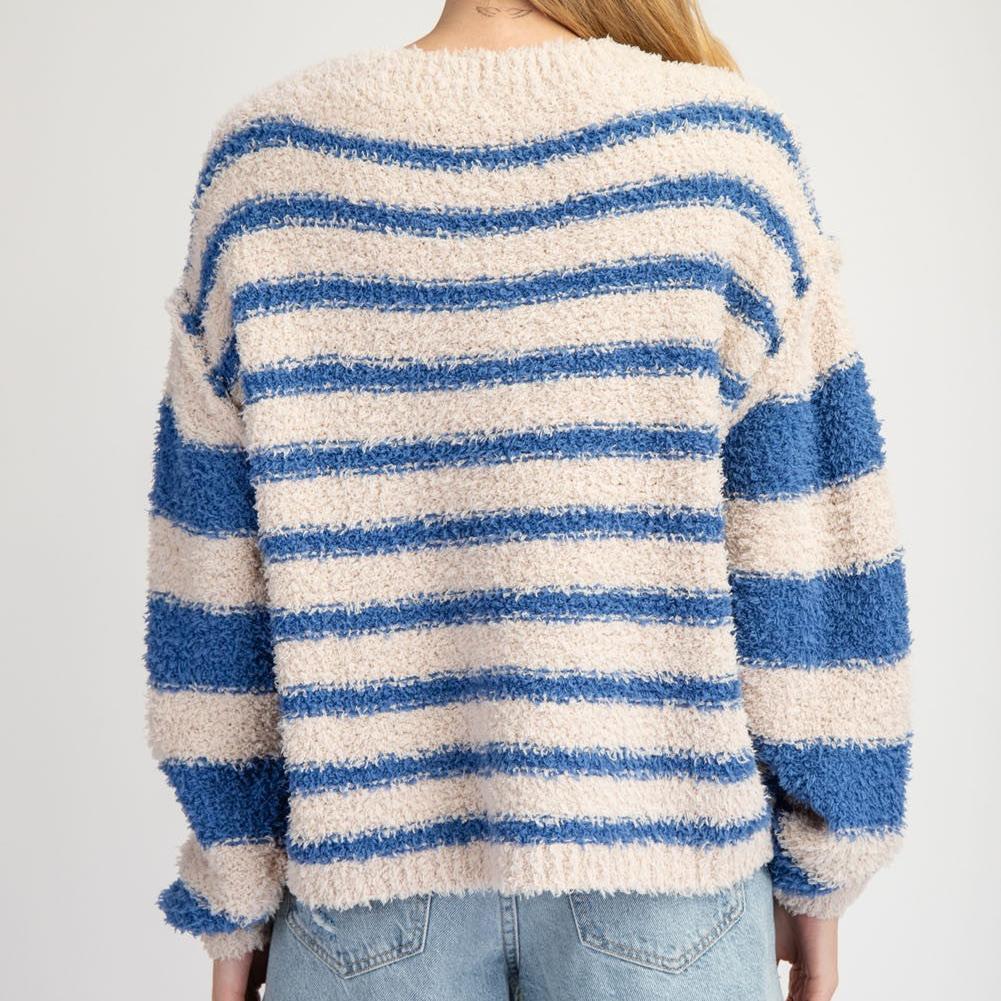 Striped Fleece Round Neck Sweater