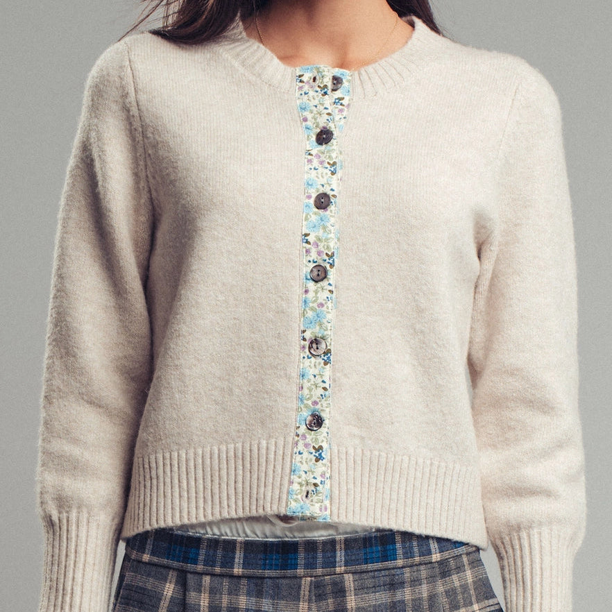 Floral Trim Wool Blend Cardi