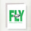 Fly Philadelphia Eagles greeting card with green block letters and Eagles logo, featuring gray envelope