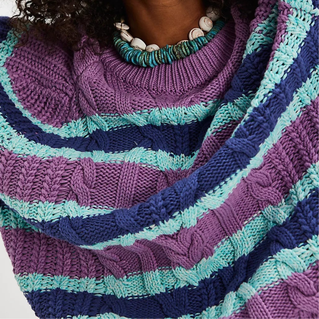 Free People Frankie Cable Striped Pullover