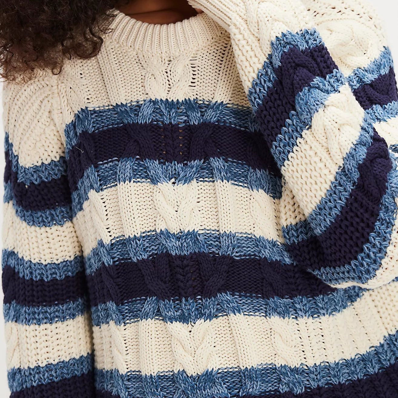 Free People Frankie Cable Striped Pullover