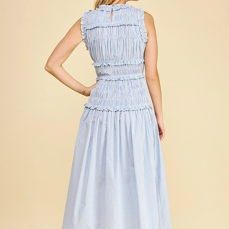 Gingham Shirring Maxi Dress
